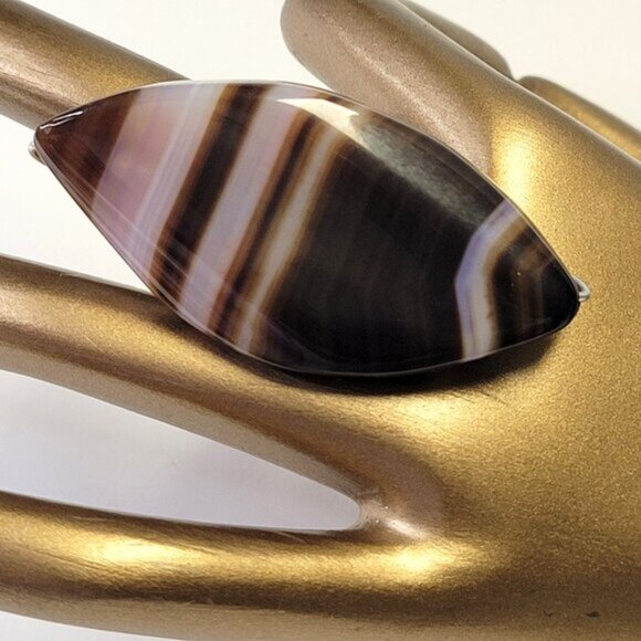Statement Agate Cabochon Adjustable Band Handmade Semi Precious Ring - Picture 6 of 10